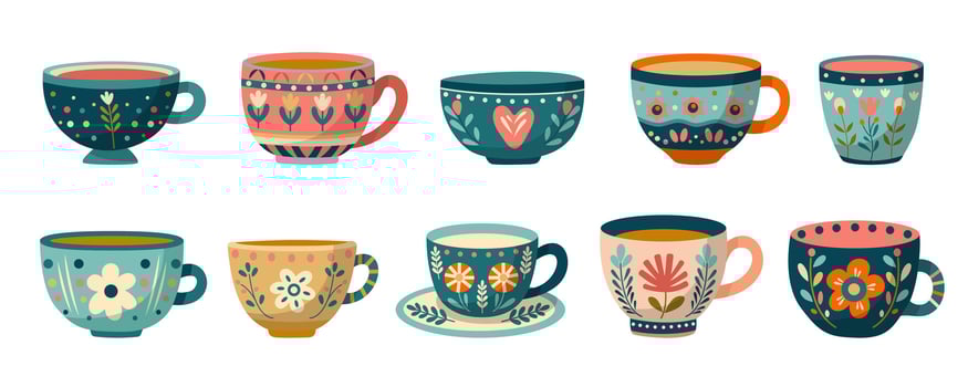 Collection of vintage tea cups vector