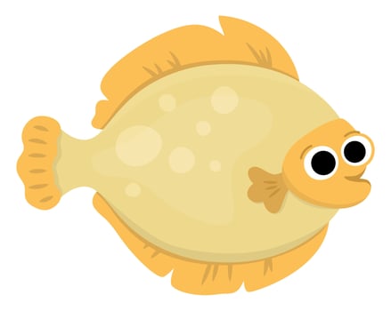 Vector flounder icon. Under the sea illustration with cute funny flat fish. Ocean animal clipart. Cartoon underwater or marine clip art for children isolated on white background. Plaice picture