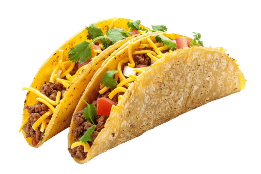AI generated Mexican tacos with meat and fresh vegetables isolated png