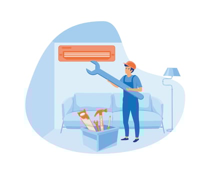Air Conditioner Repair or Installation with Unit Breakdown, Maintenance Service, Cooling System. flat vector modern illustration