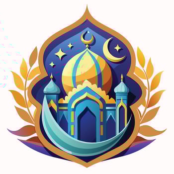 Vector illustration of mosque emblem. Ramadan Kareem greeting card or poster.