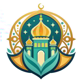Vector illustration of mosque emblem. Ramadan Kareem greeting card or poster.