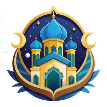 Vector illustration of mosque emblem. Ramadan Kareem greeting card or poster.