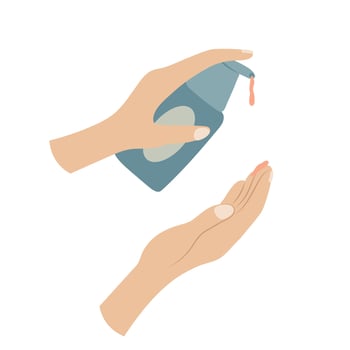 Female hands squeezing cream or lotion. Cosmetics, spa vector