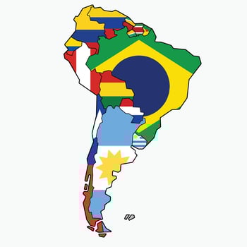 Outline drawing of South america countries flag map. vector