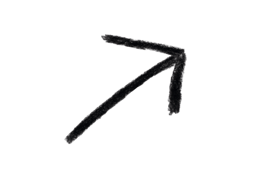 Arrow sign drawn with black crayon pencil isolated on transparent background png