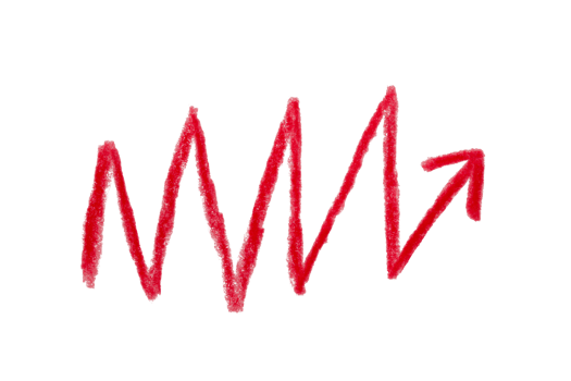 Arrow sign drawn with red crayon pencil isolated on transparent background png
