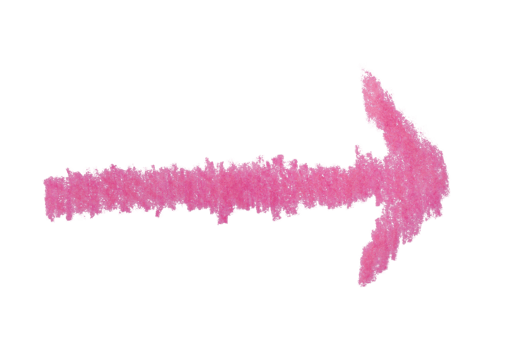 Arrow sign drawn with pink crayon pencil isolated on transparent background png