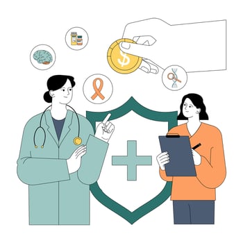 Government subsidy. Healthcare sector receive financial support. Financial vector