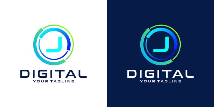 letter J logo design template technology, modern circle logo digital, technology, connection, data, media, circle line vector