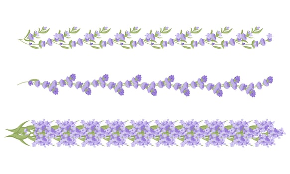 Set of decorative borders of lavender flowers for your design. illustration isolated on white background. vector