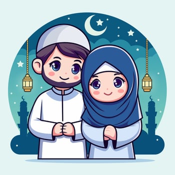 vector illustration of a wedding Islamic couple celebration