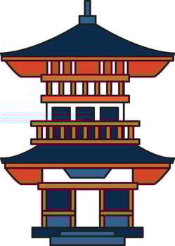 Hand Drawn Japanese and Chinese style pavilions or pagodas in flat style vector