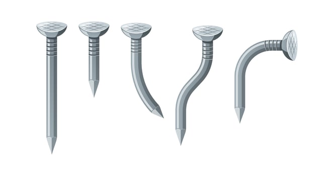 Steel nails vector isolated on white background.