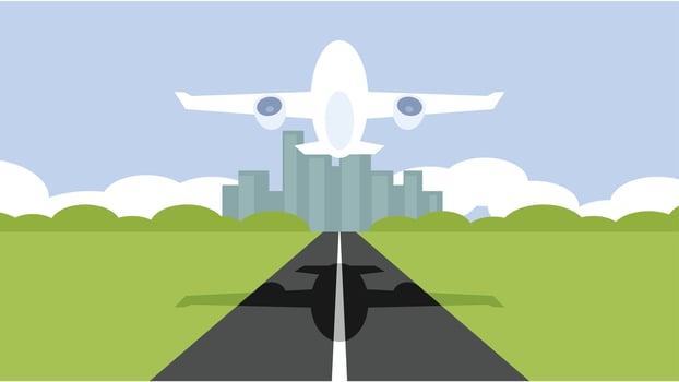 Airplane departure on a runway vector illustration