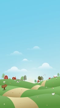 Rural landscape in the morning vector illustration vertical shape with blank space. Livestock flat design for eco or daily products advertisement.