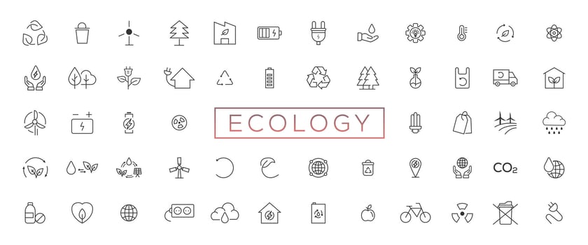 Eco friendly related thin line icon set in minimal style. Linear ecology icons. Environmental sustainability simple symbol vector