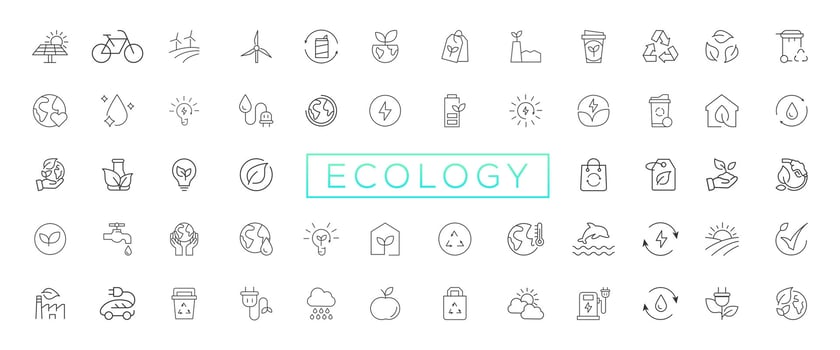 Eco friendly related thin line icon set in minimal style. Linear ecology icons. Environmental sustainability simple symbol vector
