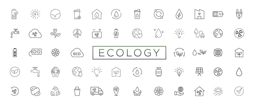 Eco friendly related thin line icon set in minimal style. Linear ecology icons. Environmental sustainability simple symbol vector