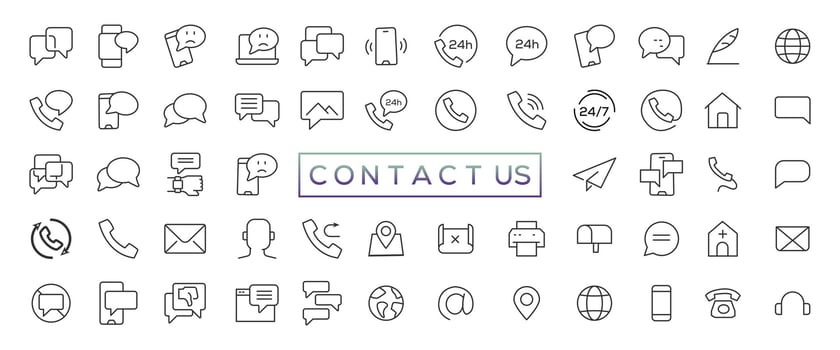 Set of simple Contact us icons for web and mobile app. Social Media network icon call us email mobile signs. Customer service. Contact support sign and symbols vector