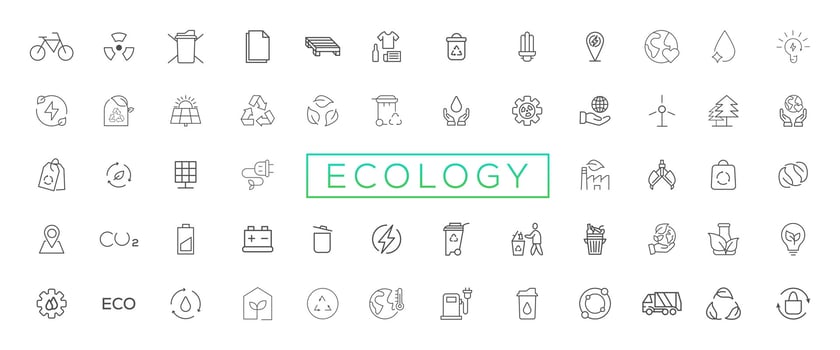Eco friendly related thin line icon set in minimal style. Linear ecology icons. Environmental sustainability simple symbol vector