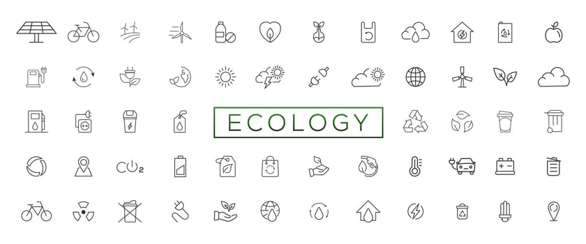 Eco friendly related thin line icon set in minimal style. Linear ecology icons. Environmental sustainability simple symbol vector