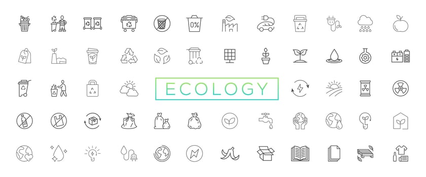 Eco friendly related thin line icon set in minimal style. Linear ecology icons. Environmental sustainability simple symbol vector