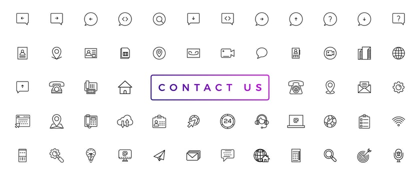 Contact Us web icons in line style. Web and mobile icon. Chat, support, message, phone. Vector illustration