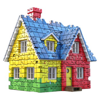AI generated 3D Rendering of a House or Home Made From Jigsaw Puzzle Pieces on Transparent Background - Ai Generated png