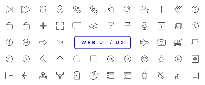 Set of outline ui and ux icons. Minimalist thin linear web icon set vector