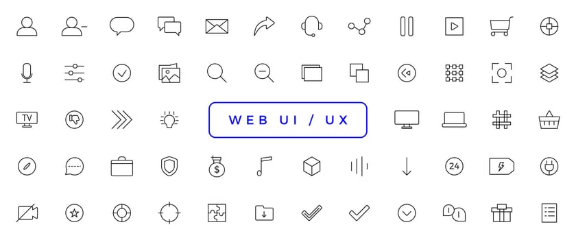 Set of outline ui and ux icons. Minimalist thin linear web icon set vector