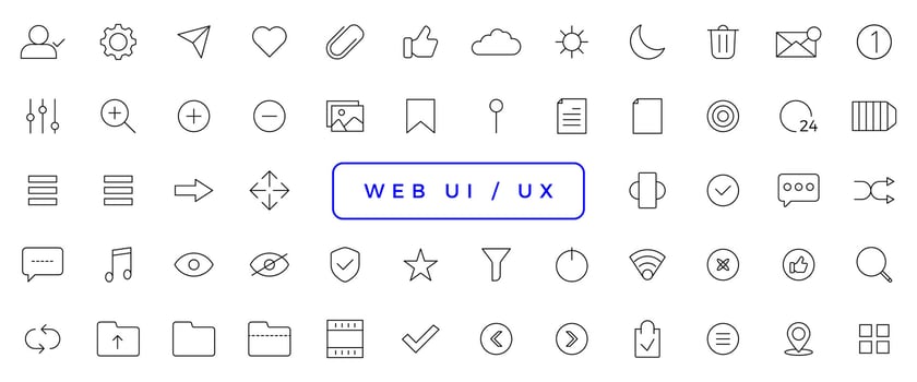 Set of outline ui and ux icons. Minimalist thin linear web icon set vector