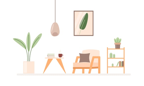 Living room rest area or psychologist's office. Bright flat vector interior in cartoon style on white background