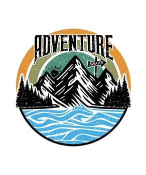 Adventure awaits outdoor travel t shirt design illustration vector