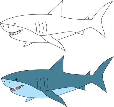 Shark Clipart Set. Colorful and Outline Sharks vector