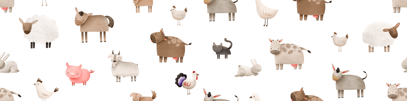 Seamless pattern with farm domestic animals. Cute childish endless background on isolated background. Use for wrapping paper, nursery, textile, clothes png