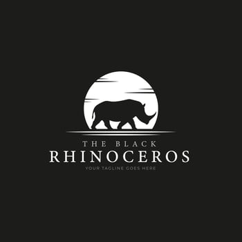 one horn rhinoceros silhouette logo concept in bright moonlight vector