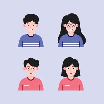 Set of male and female avatar profiles wearing glasses vector