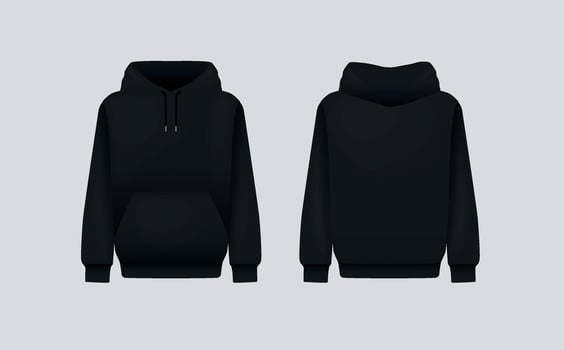 Men black hoody. Realistic jumper mockup. Long sleeve hoody template clothing vector