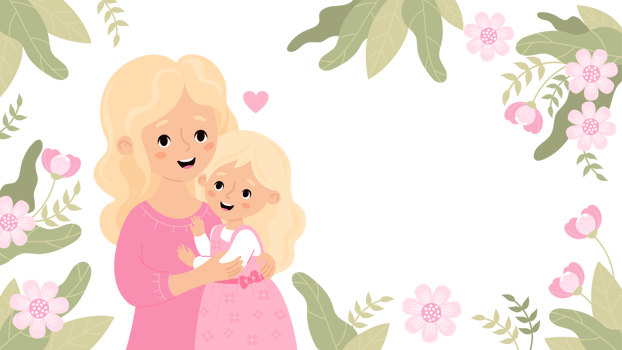 Cute blonde woman  hugs daughter floral poster png