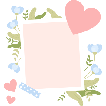 Photo frame with soft blue flowers and heart png