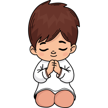 Cute praying little boy. Religious believer male child character. png