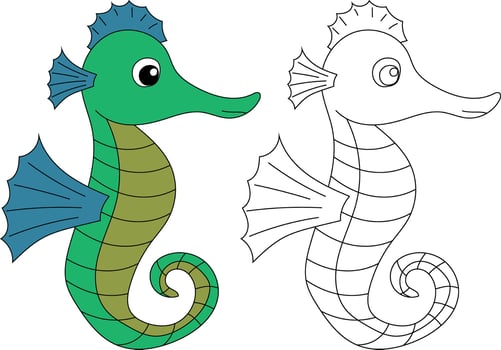 Seahorse Clipart Set. Outline and Colorful Seahorses vector