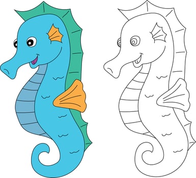 Seahorse Clipart Set. Outline and Colorful Seahorses vector