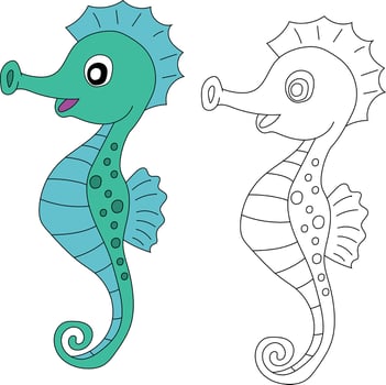 Seahorse Clipart Set. Outline and Colorful Seahorses vector