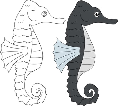 Seahorse Clipart Set. Outline and Colorful Seahorses vector