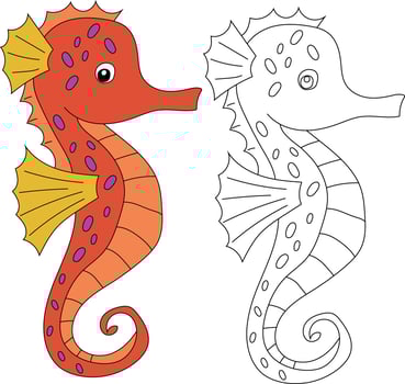 Seahorse Clipart Set. Outline and Colorful Seahorses vector