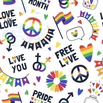 Lgbt seamless pattern. Vector illustration for pride month. Rainbow flag.