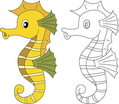 Seahorse Clipart Set. Outline and Colorful Seahorses vector