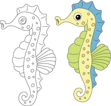 Seahorse Clipart Set. Outline and Colorful Seahorses vector